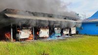 Api Hanguskan 5 Bus Angkutan dan Garasi Dinas Perhubungan Kabupaten Nabire